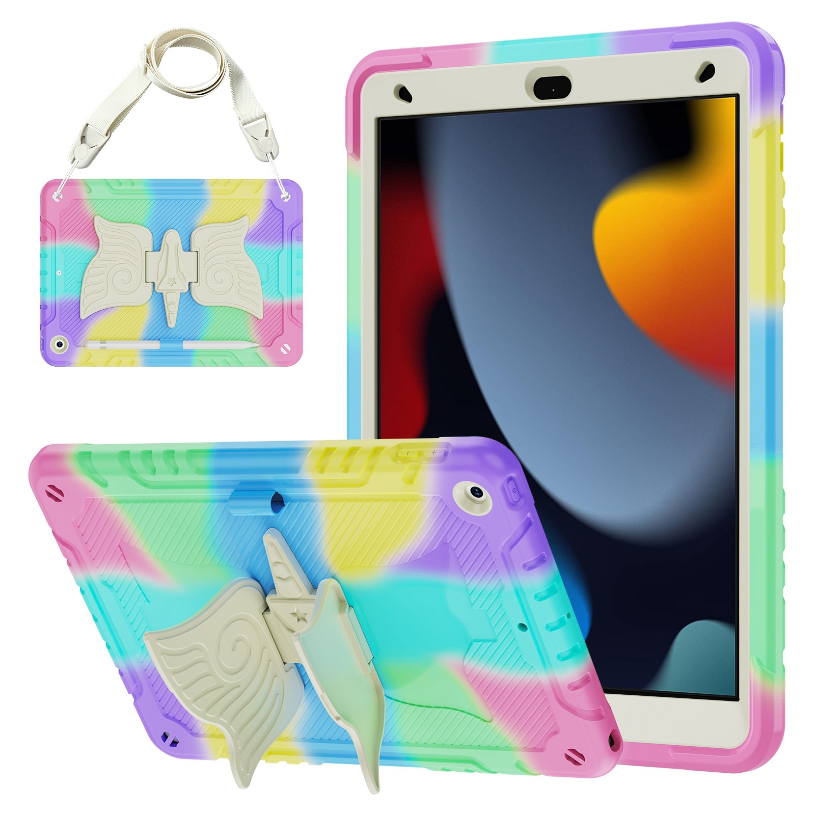For iPad 10.2 2021/2020/2019 Kickstand PC Hybrid Silicone Tablet Case(Colorful Purple) - Shopkiz.com