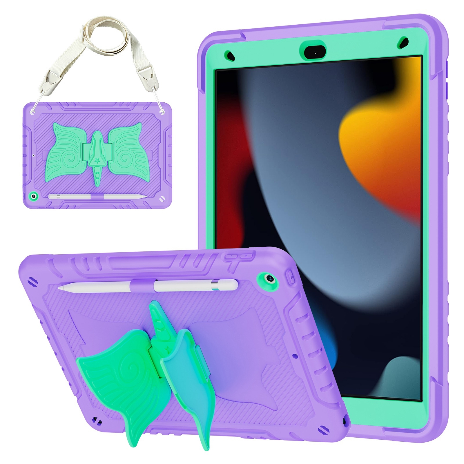 For iPad 10.2 2021/2020/2019 Kickstand PC Hybrid Silicone Tablet Case(Purple Mint) - Shopkiz.com