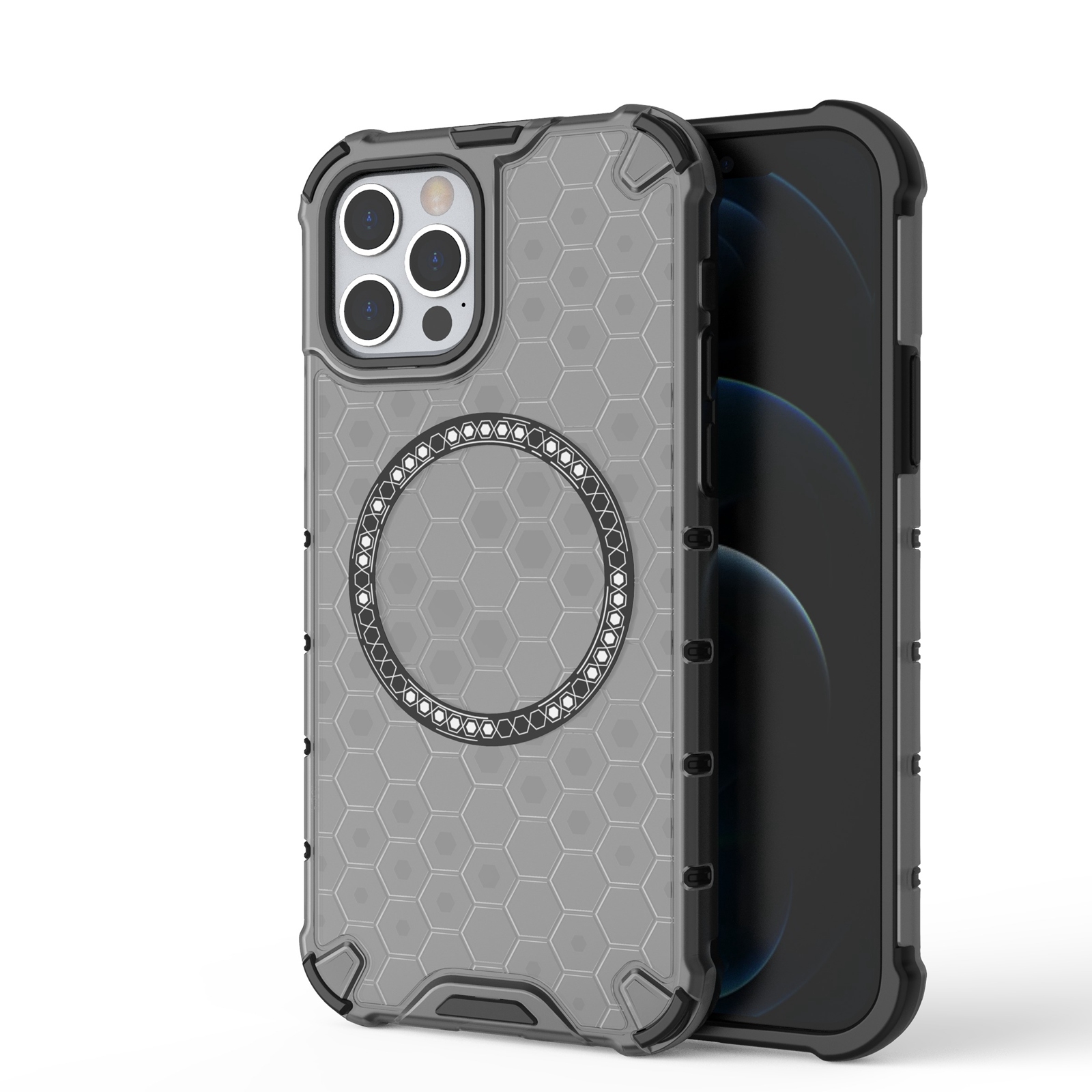 For iPhone 12 / 12 Pro Honeycomb Magnetic Ring Shockproof Phone Case(Black) - Shopkiz.com