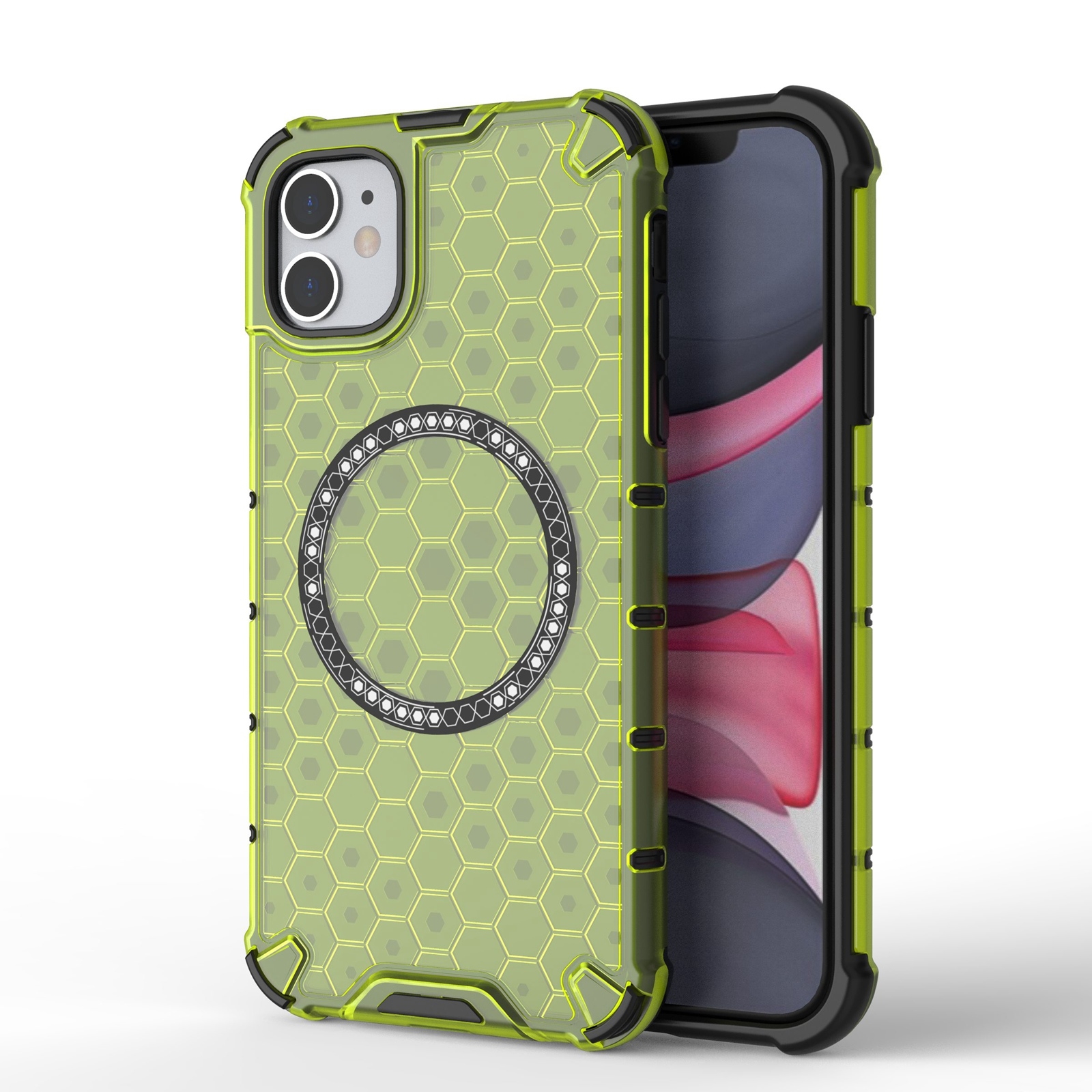 For iPhone 11 Honeycomb Magnetic Ring Shockproof Phone Case(Green) - Shopkiz.com