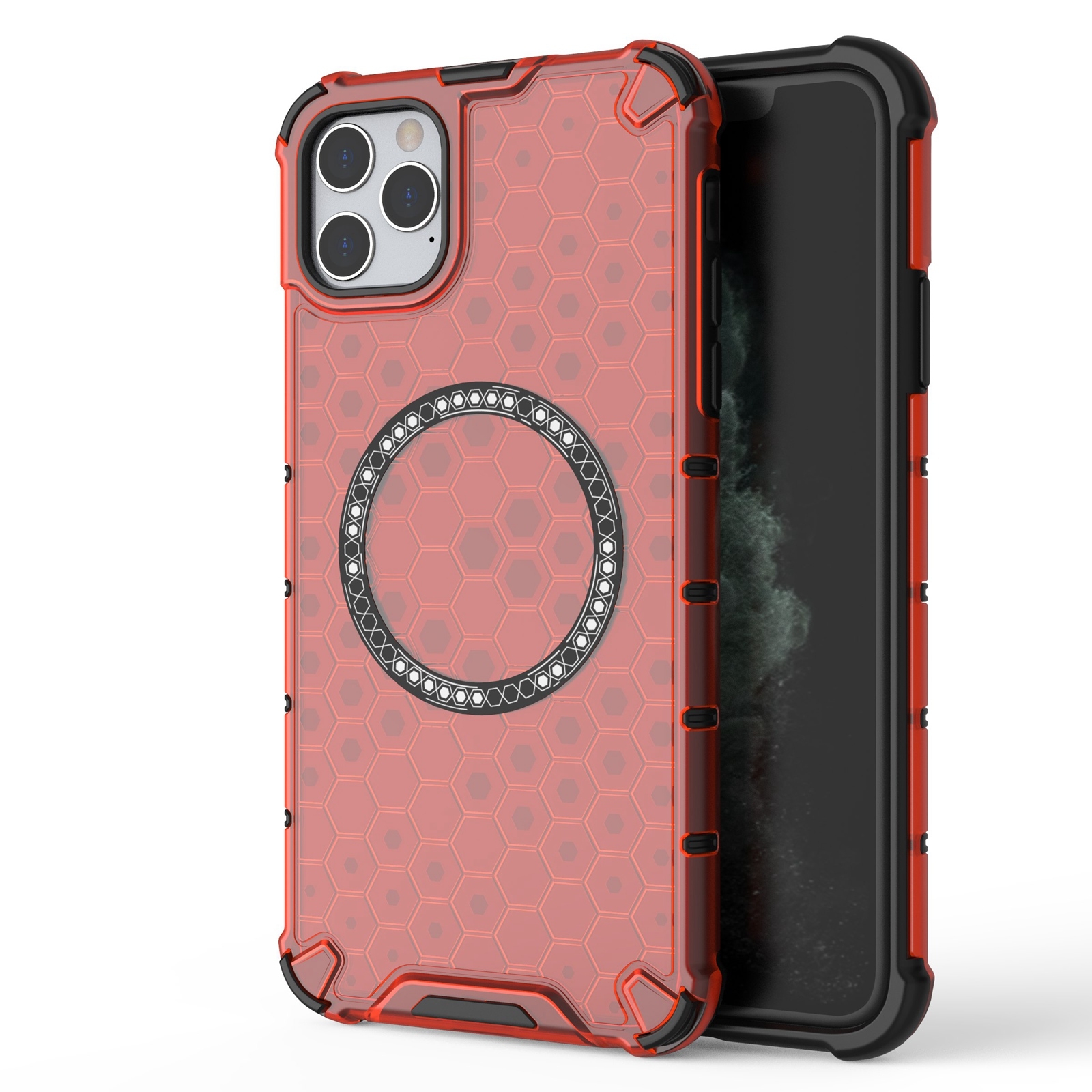 For iPhone 11 Pro Honeycomb Magnetic Ring Shockproof Phone Case(Red) - Shopkiz.com