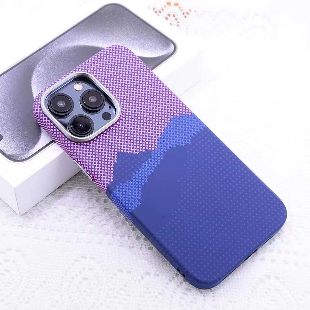 For iPhone 12 Pro Max Kevlar Carbon Fiber Texture MagSafe Magnetic Phone Case(Pink) - Shopkiz.com