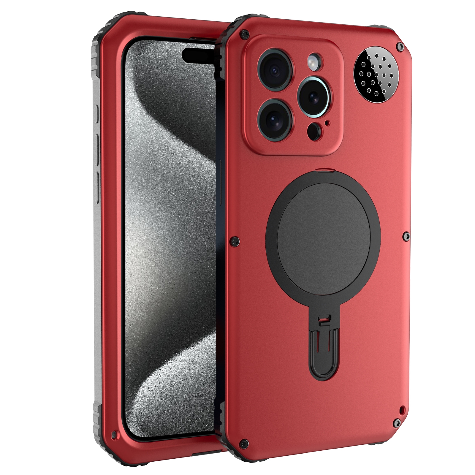 For iPhone 15 Pro Aromatherapy MagSafe Holder Life Waterproof Rugged Phone Case(Red) - Shopkiz.com