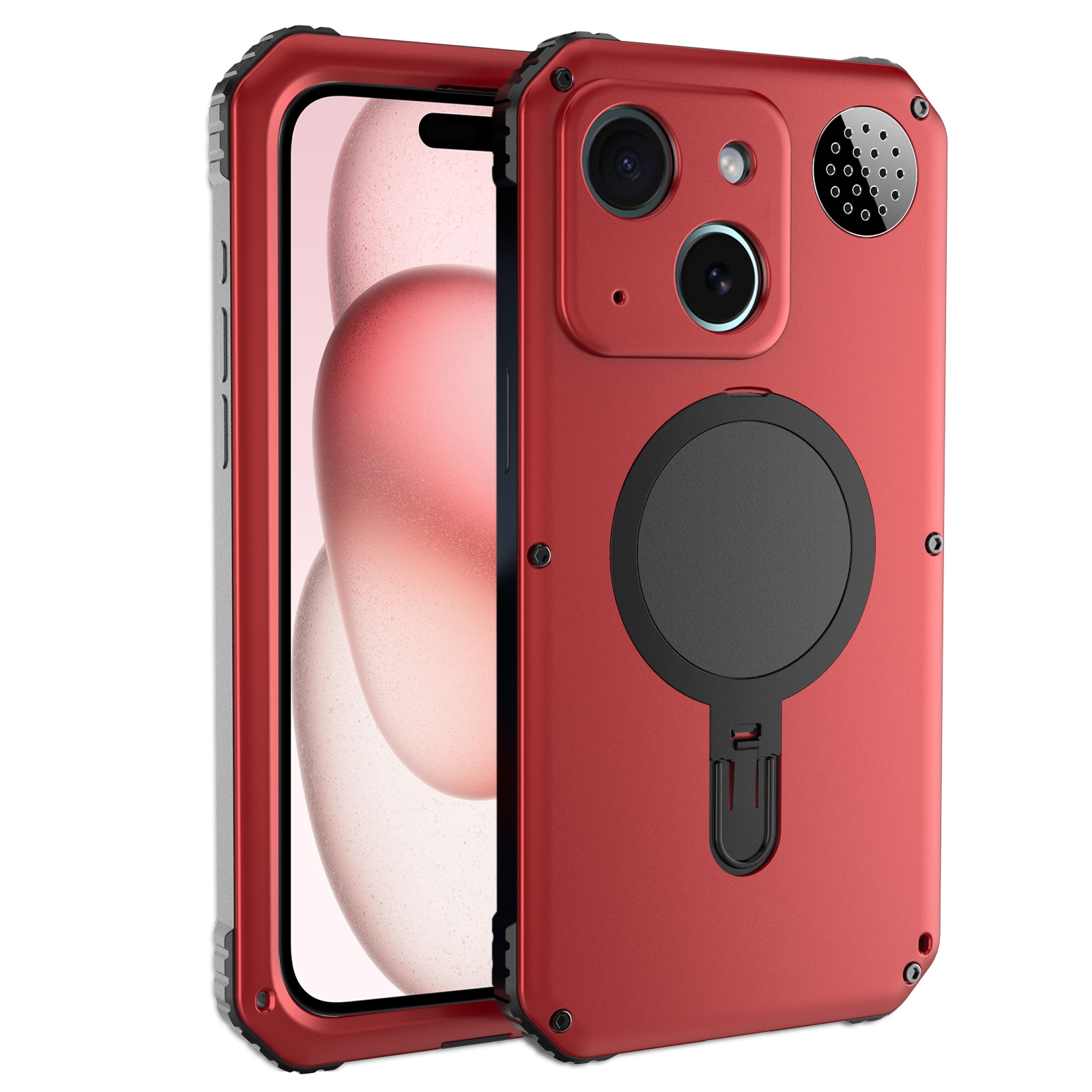 For iPhone 15 Aromatherapy MagSafe Holder Life Waterproof Rugged Phone Case(Red) - Shopkiz.com