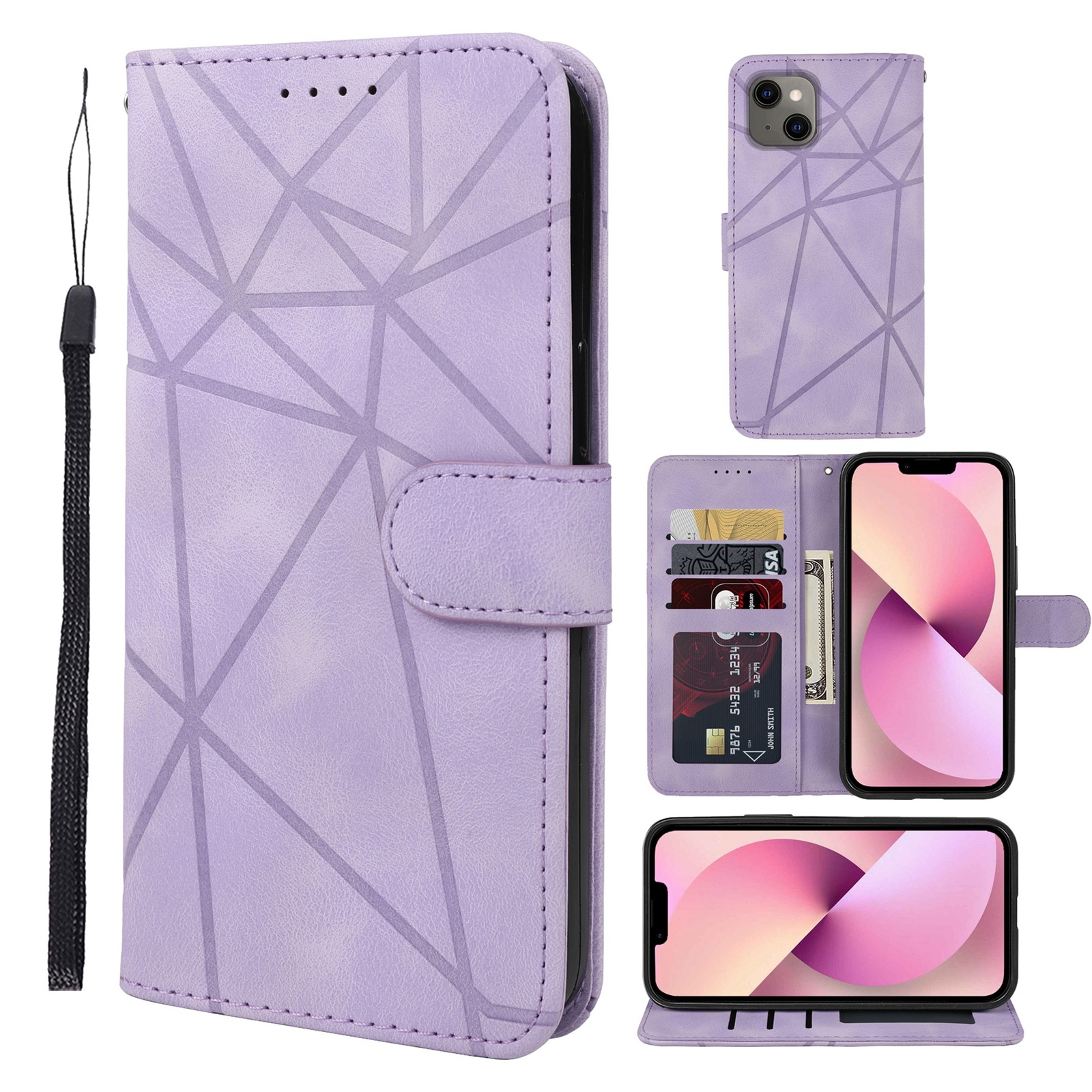 For iPhone 13 mini Skin Feel Geometric Lines Leather Phone Case(Purple) - Shopkiz.com