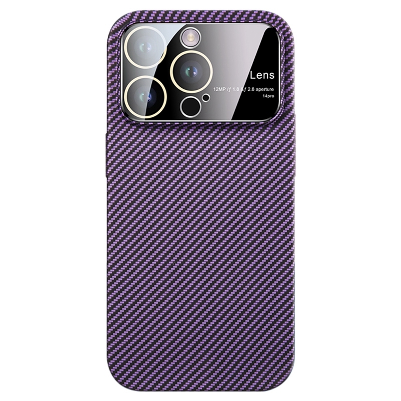 For iPhone 15 Pro Large Window Carbon Fiber Shockproof Phone Case(Dark Purple) - Shopkiz.com