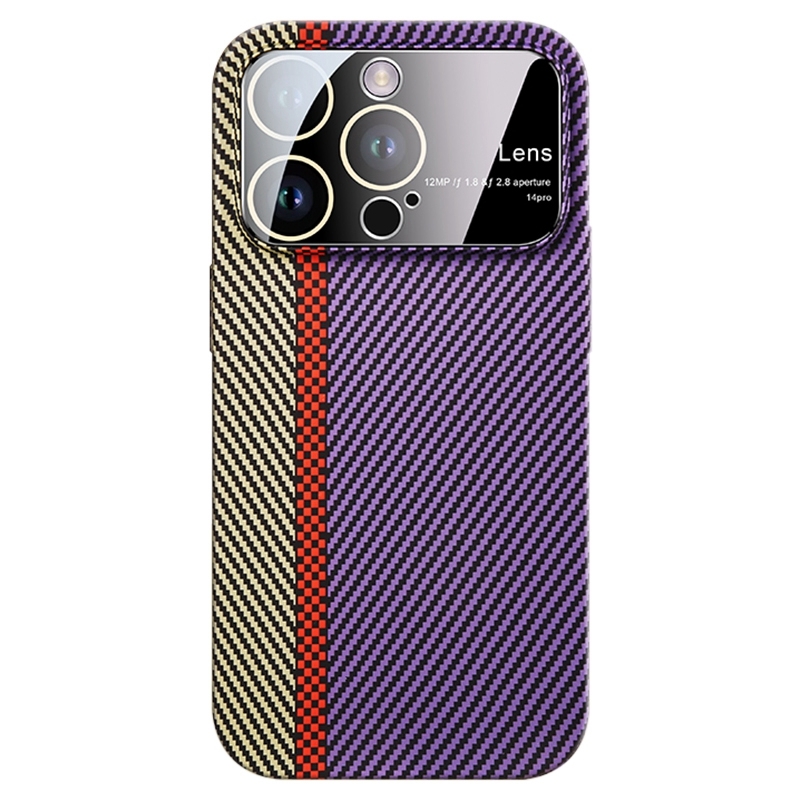 For iPhone 15 Pro Large Window Carbon Fiber Shockproof Phone Case(Green Purple) - Shopkiz.com