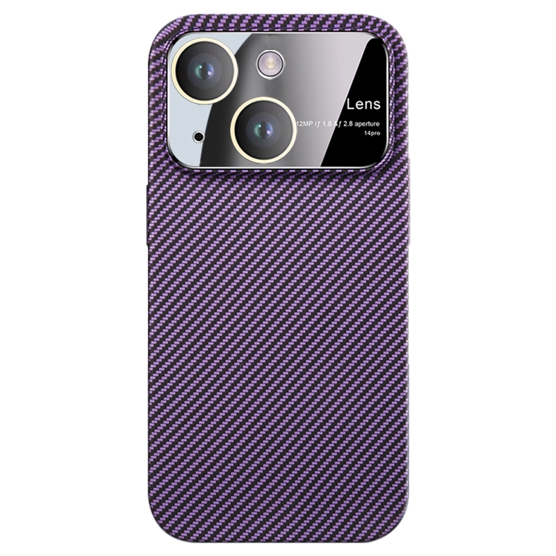 For iPhone 15 Large Window Carbon Fiber Shockproof Phone Case(Dark Purple) - Shopkiz.com