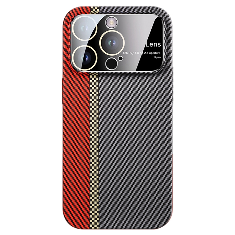 For iPhone 12 Pro Max Large Window Carbon Fiber Shockproof Phone Case(Red Black) - Shopkiz.com