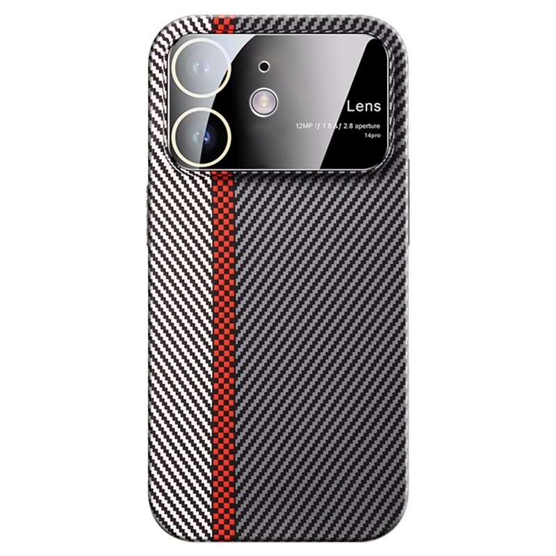 For iPhone 11 Large Window Carbon Fiber Shockproof Phone Case(Silver Red) - Shopkiz.com
