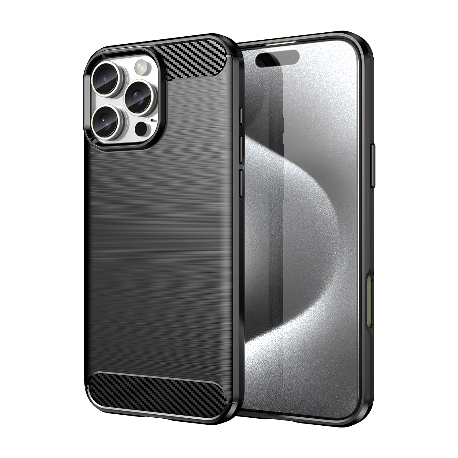 For iPhone 16 Pro Max Brushed Texture Carbon Fiber TPU Phone Case(Black) - Shopkiz.com