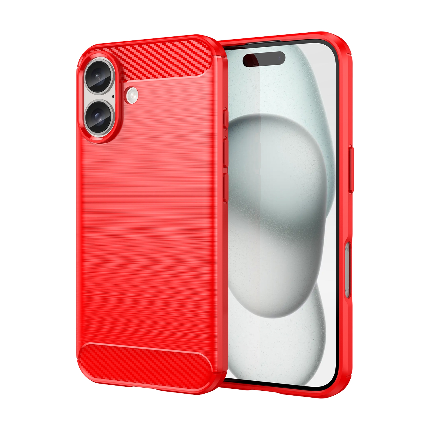 For iPhone 16 Plus Brushed Texture Carbon Fiber TPU Phone Case(Red) - Shopkiz.com