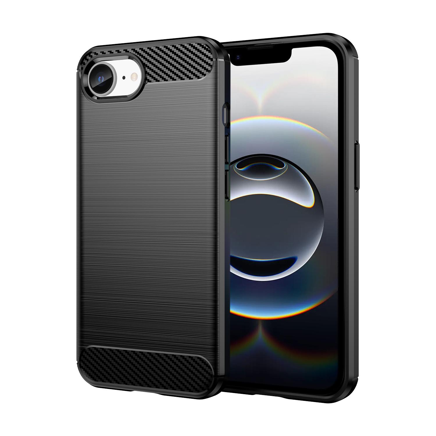 For iPhone 17e / 16e Brushed Texture Carbon Fiber TPU Phone Case(Black) - Shopkiz.com