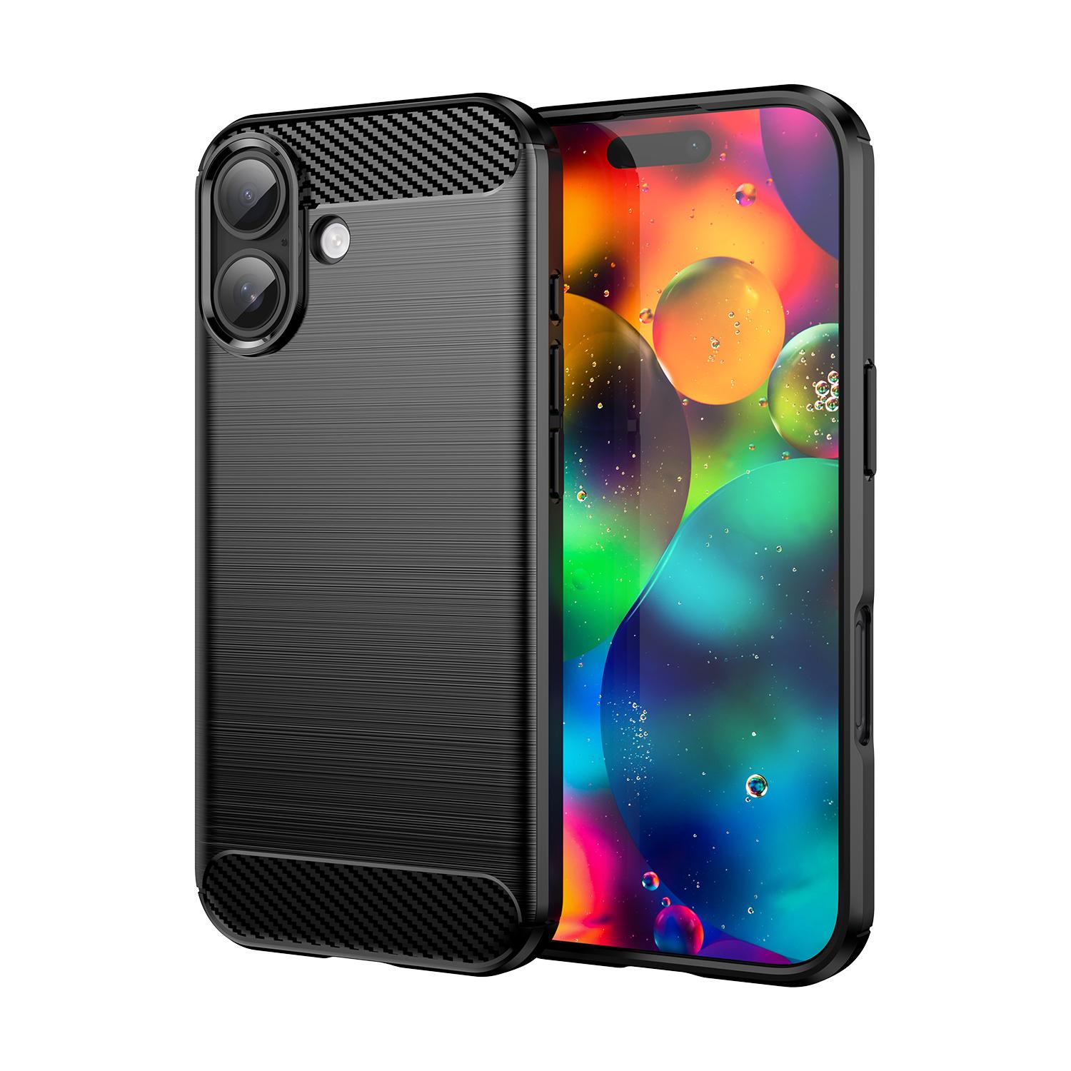 For iPhone 17 Brushed Texture Carbon Fiber TPU Phone Case(Black) - Shopkiz.com