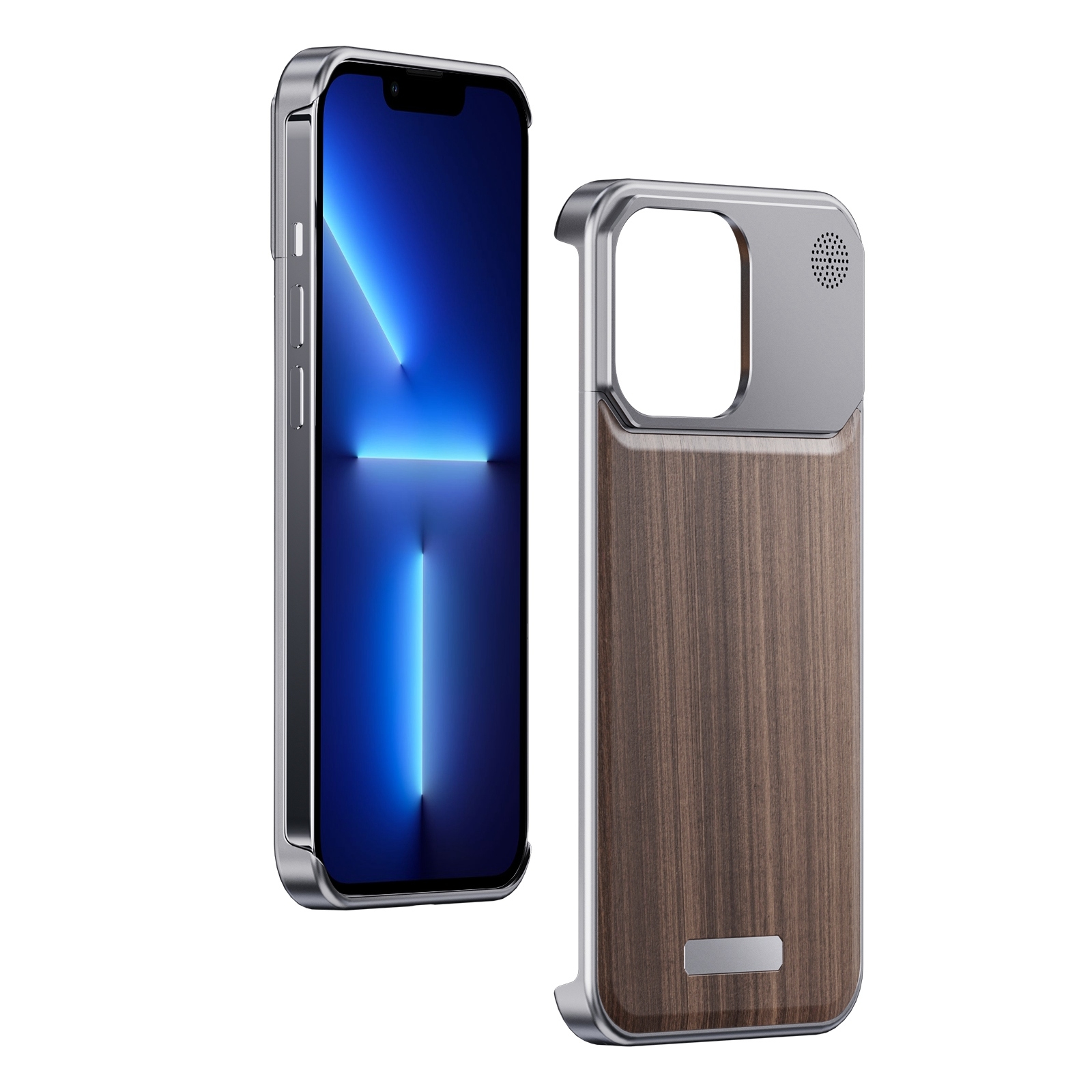 For iPhone 13 Pro Aluminum Alloy Aromatherapy Wood Grain Phone Case(Grey) - Shopkiz.com