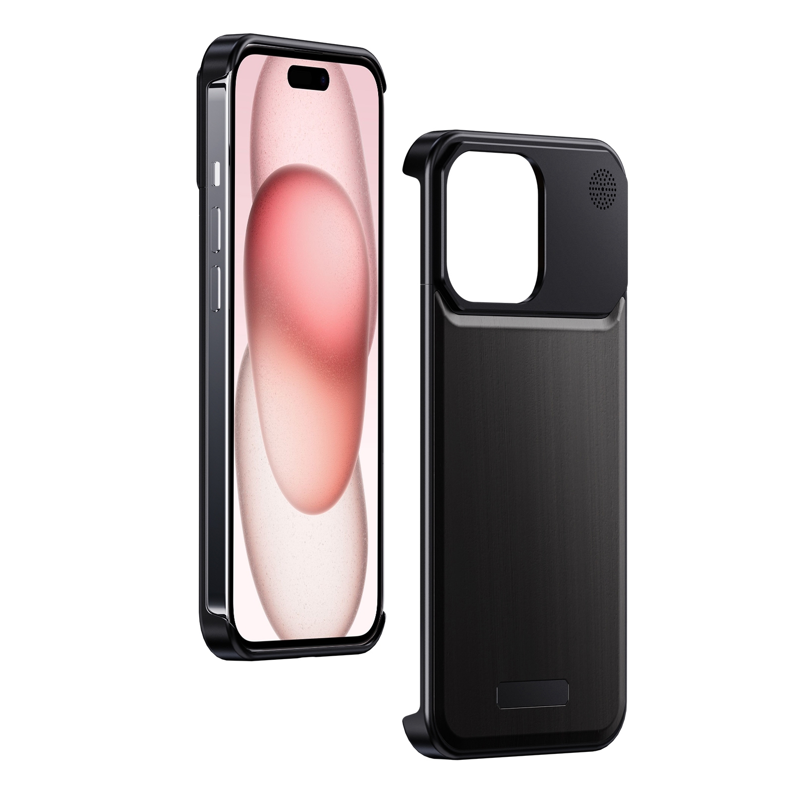 For iPhone 15 Aluminum Alloy Aromatherapy Wood Grain Phone Case(Black) - Shopkiz.com