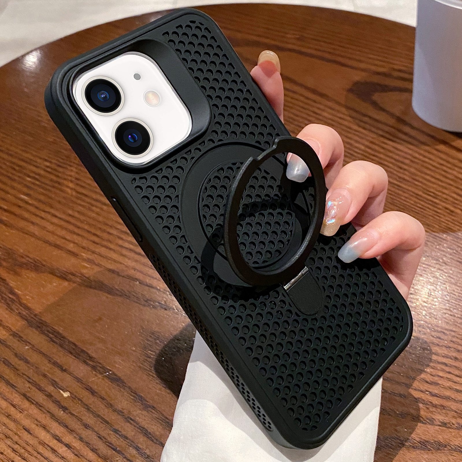 For iPhone 11 Hollow Cooling Magsafe Phone Case with Holder(Black) - Shopkiz.com