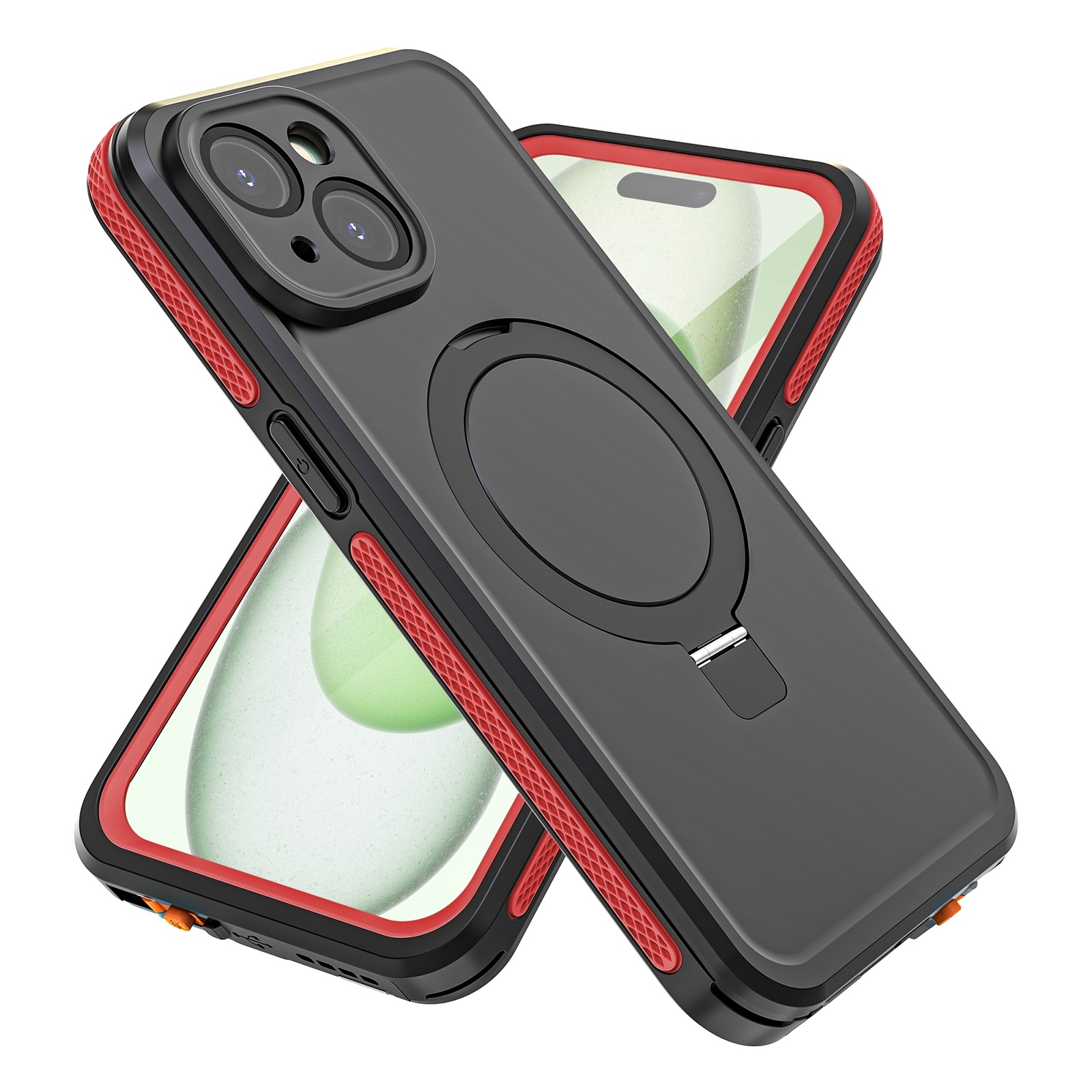 For iPhone 15 RedPepper IP68 Waterproof MagSafe Magnetic Holder Phone Case(Red) - Shopkiz.com