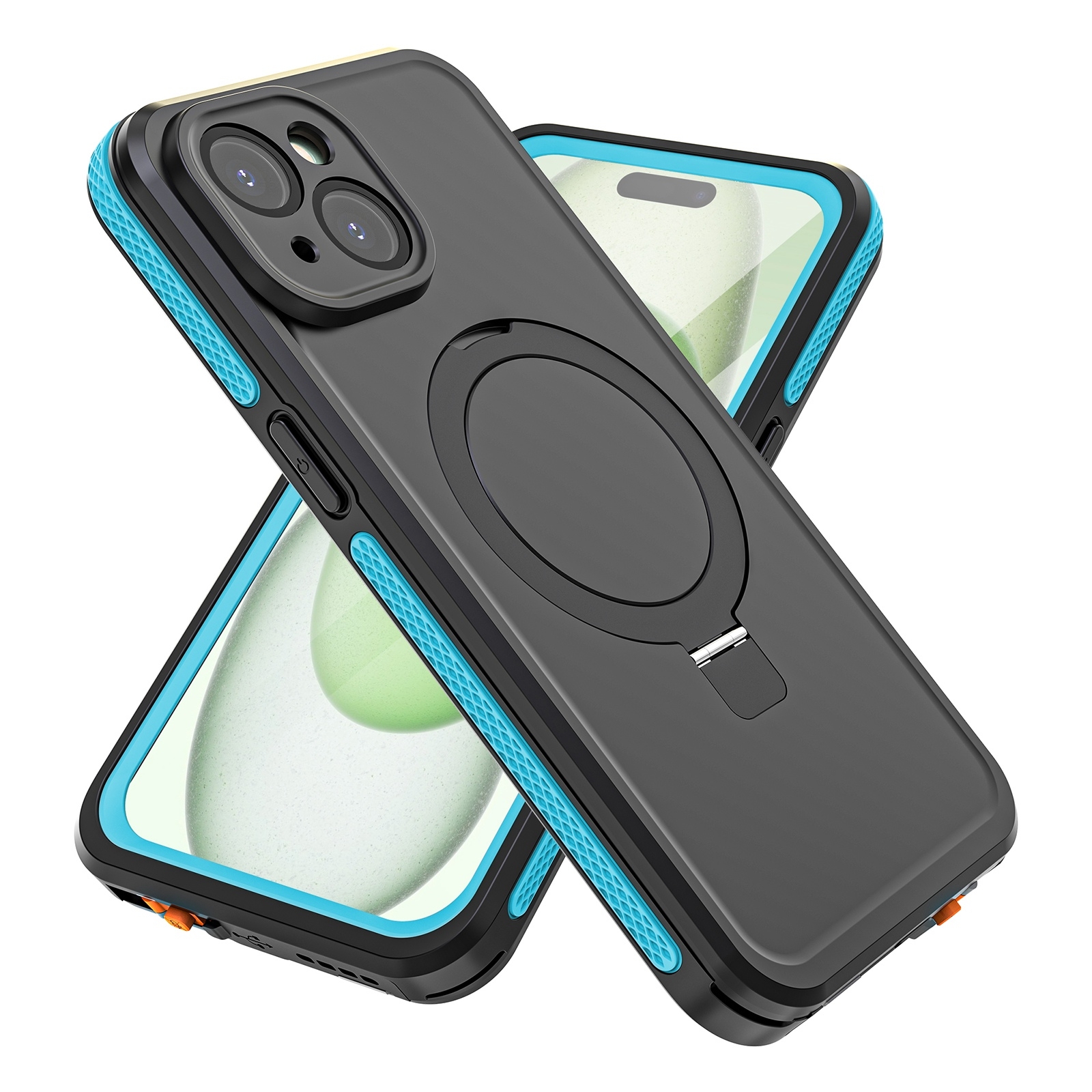 For iPhone 15 RedPepper IP68 Waterproof MagSafe Magnetic Holder Phone Case(Light Blue) - Shopkiz.com