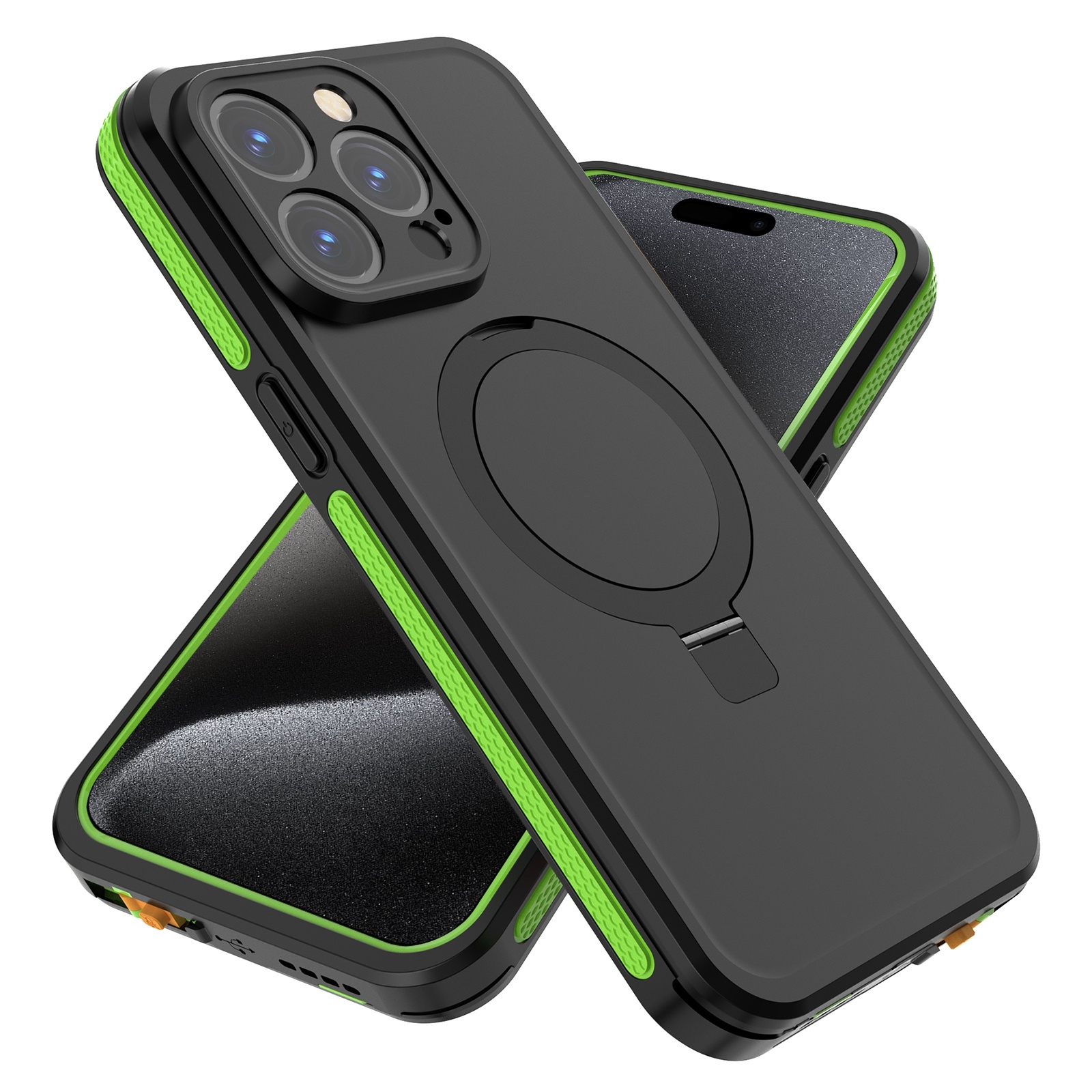 For iPhone 15 Pro Max RedPepper IP68 Waterproof MagSafe Magnetic Holder Phone Case(Green) - Shopkiz.com