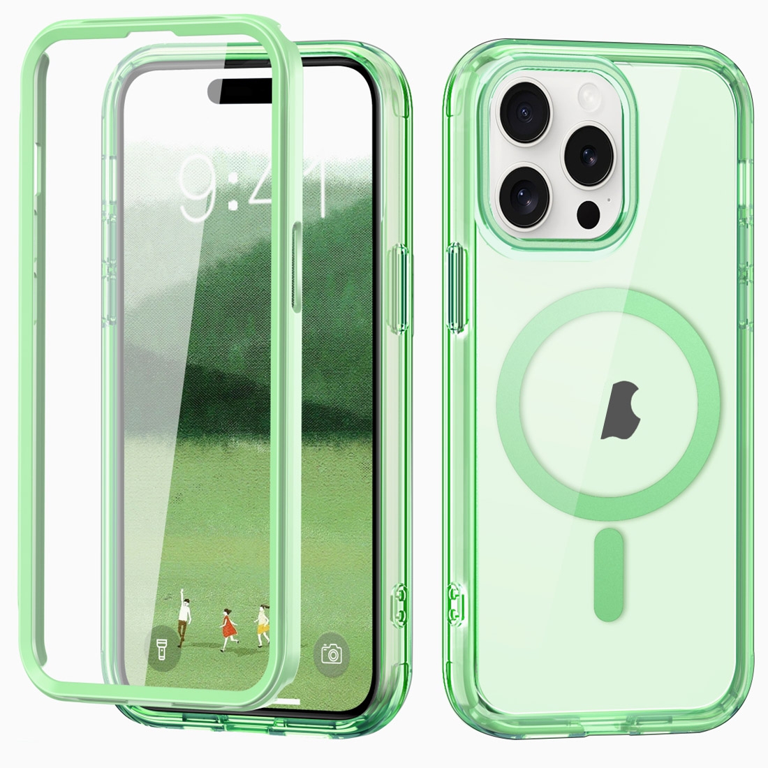 For iPhone 15 Pro Max Colorful MagSafe Magnetic PC Hybrid TPU Phone Case(Green) - Shopkiz.com