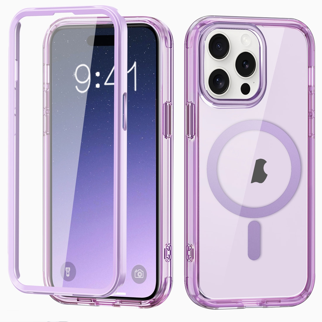 For iPhone 15 Pro Colorful MagSafe Magnetic PC Hybrid TPU Phone Case(Light Purple) - Shopkiz.com