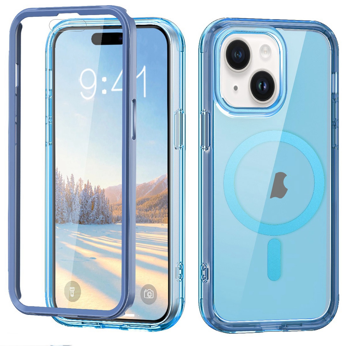 For iPhone 15 Plus Colorful MagSafe Magnetic PC Hybrid TPU Phone Case(Blue) - Shopkiz.com