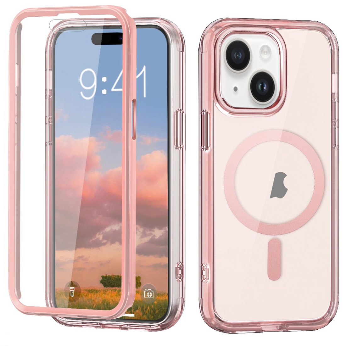 For iPhone 15 Colorful MagSafe Magnetic PC Hybrid TPU Phone Case(Pink) - Shopkiz.com