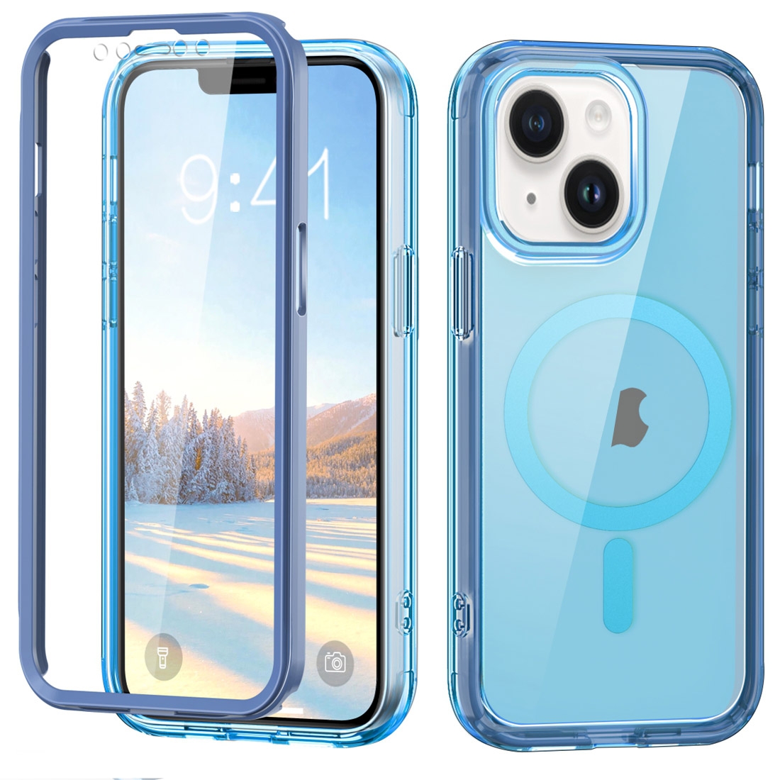 For iPhone 14 Plus Colorful MagSafe Magnetic PC Hybrid TPU Phone Case(Blue) - Shopkiz.com
