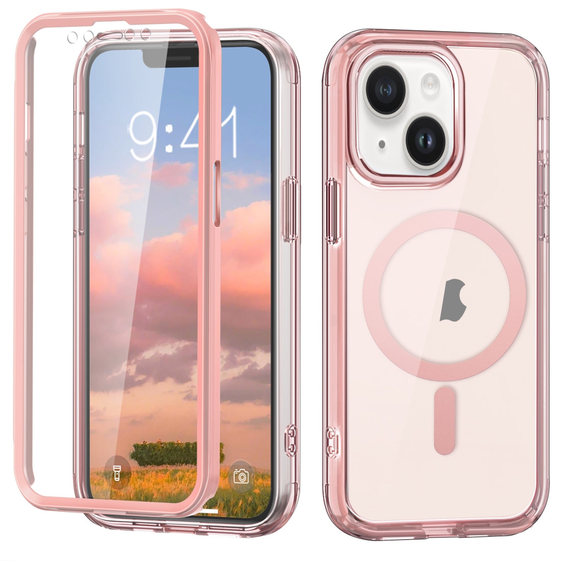 For iPhone 14 Colorful MagSafe Magnetic PC Hybrid TPU Phone Case(Pink) - Shopkiz.com