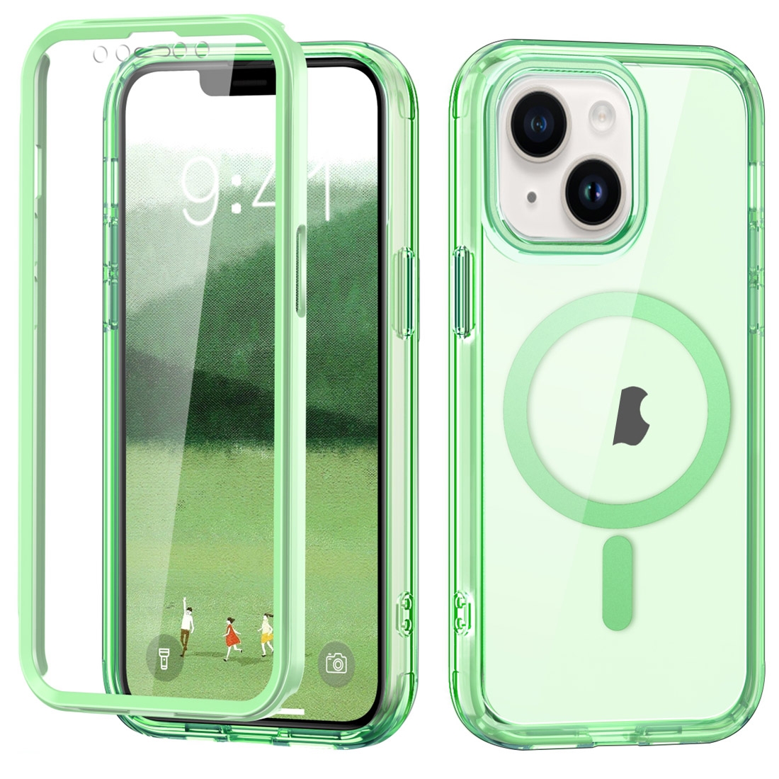 For iPhone 14 Colorful MagSafe Magnetic PC Hybrid TPU Phone Case(Green) - Shopkiz.com