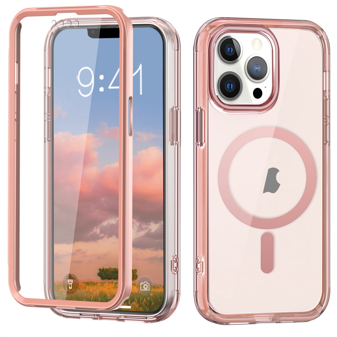 For iPhone 13 Pro Max Colorful MagSafe Magnetic PC Hybrid TPU Phone Case(Pink) - Shopkiz.com