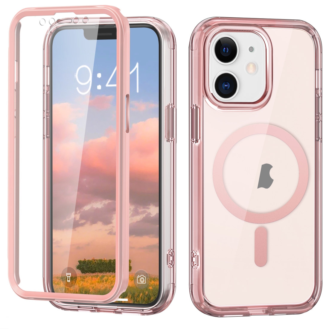 For iPhone 12 Colorful MagSafe Magnetic PC Hybrid TPU Phone Case(Pink) - Shopkiz.com