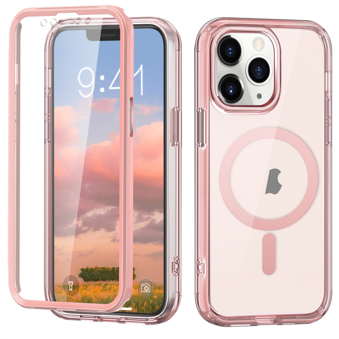For iPhone 11 Pro Max Colorful MagSafe Magnetic PC Hybrid TPU Phone Case(Pink) - Shopkiz.com