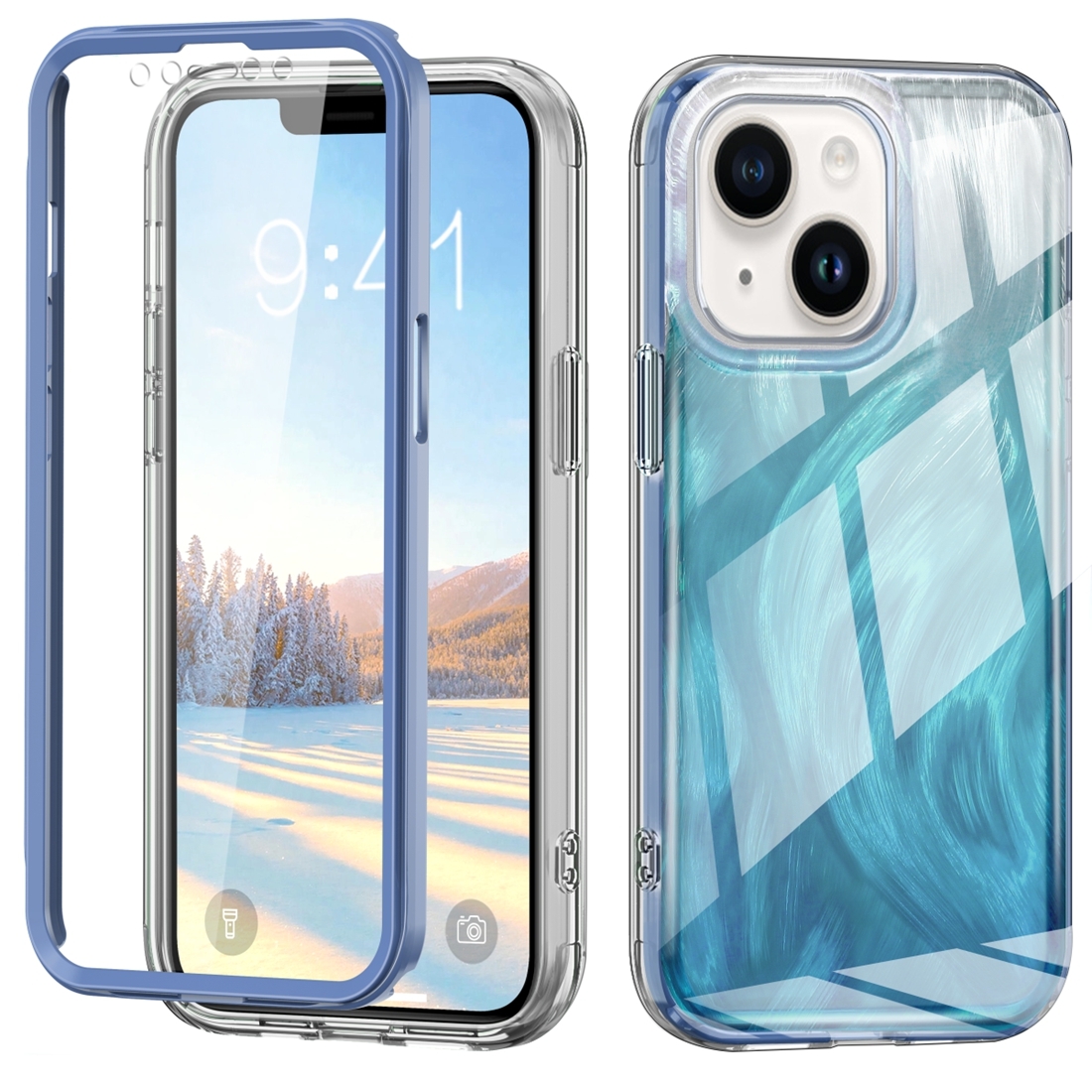 For iPhone 14 IMD Gradient Feather PC Hybrid TPU Phone Case(Blue) - Shopkiz.com