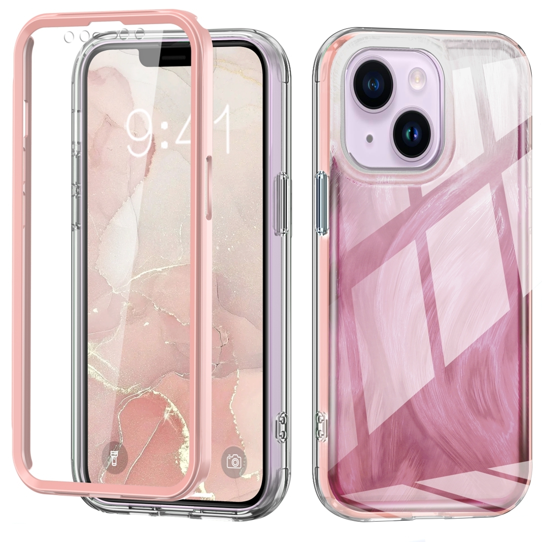 For iPhone 14 IMD Gradient Feather PC Hybrid TPU Phone Case(Light Pink) - Shopkiz.com