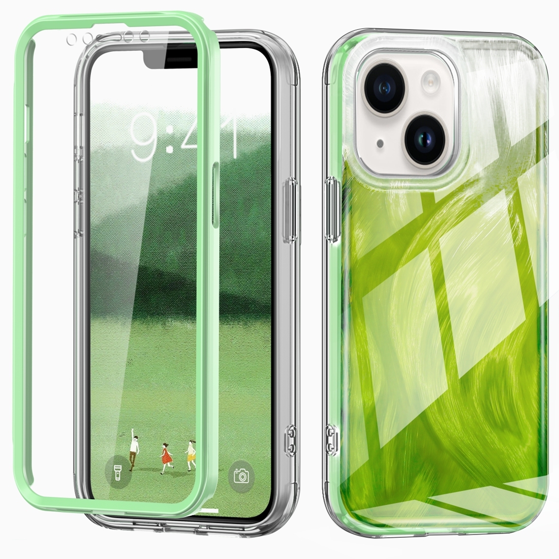 For iPhone 13 IMD Gradient Feather PC Hybrid TPU Phone Case(Green) - Shopkiz.com