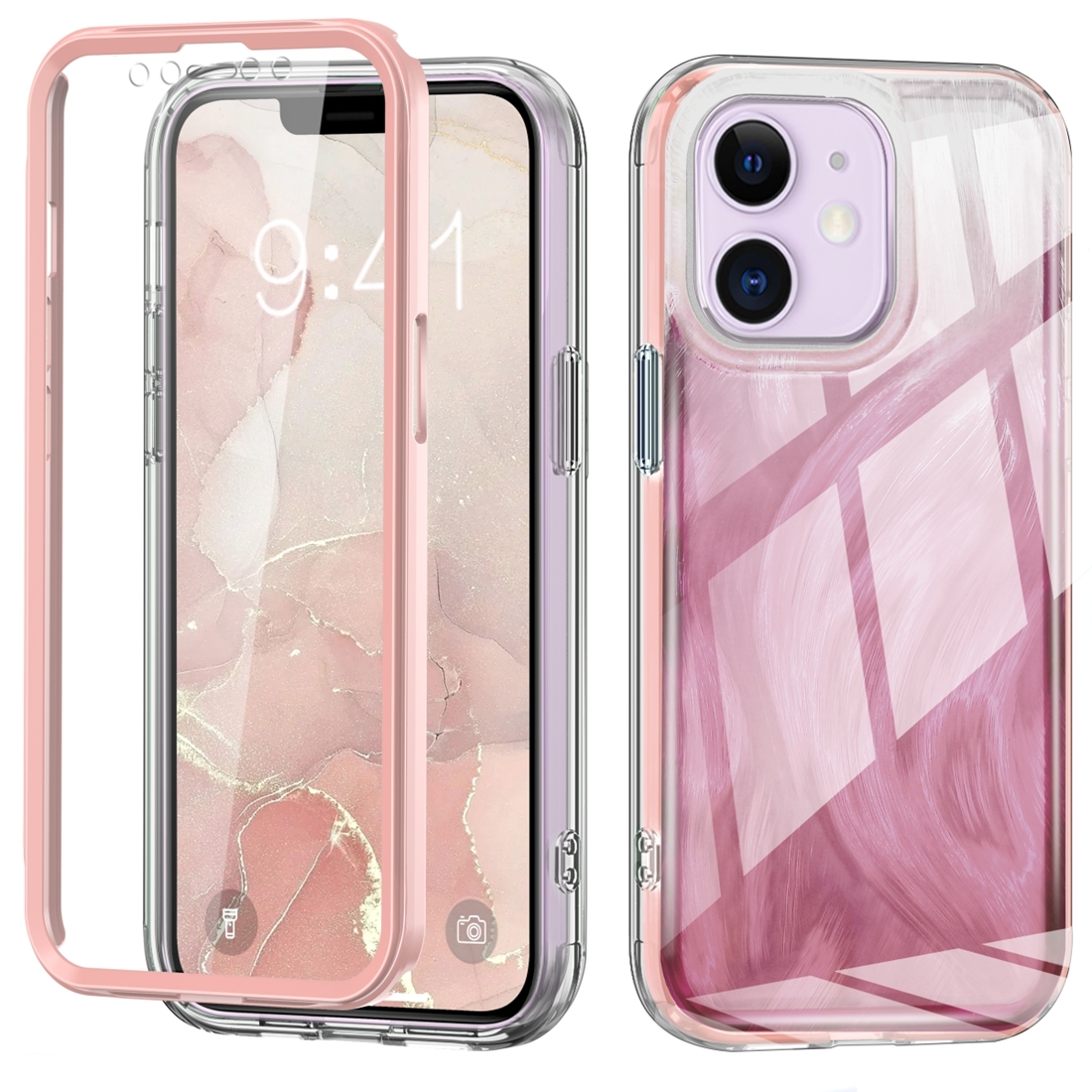 For iPhone 12 IMD Gradient Feather PC Hybrid TPU Phone Case(Light Pink) - Shopkiz.com