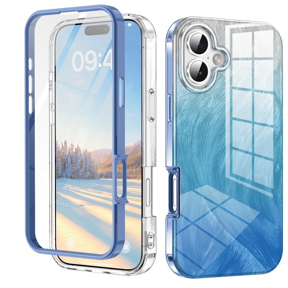 For iPhone 16 Plus IMD Gradient Feather PC Hybrid TPU Phone Case(Blue) - Shopkiz.com