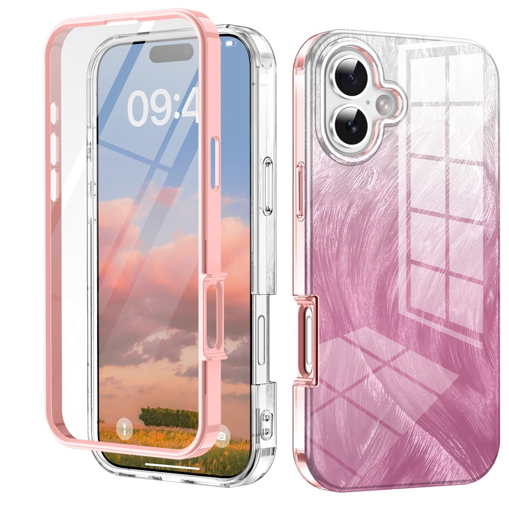 For iPhone 16 IMD Gradient Feather PC Hybrid TPU Phone Case(Light Pink) - Shopkiz.com
