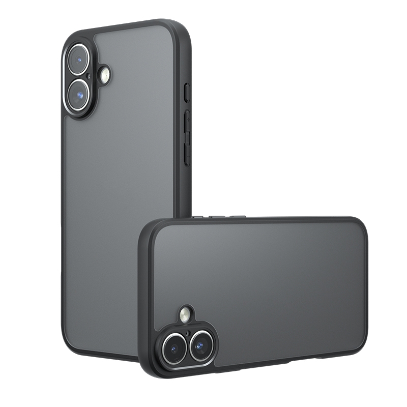 For iPhone 16 Plus Armor Precise Hole PC Hybrid TPU Phone Case(Frosted Black) - Shopkiz.com