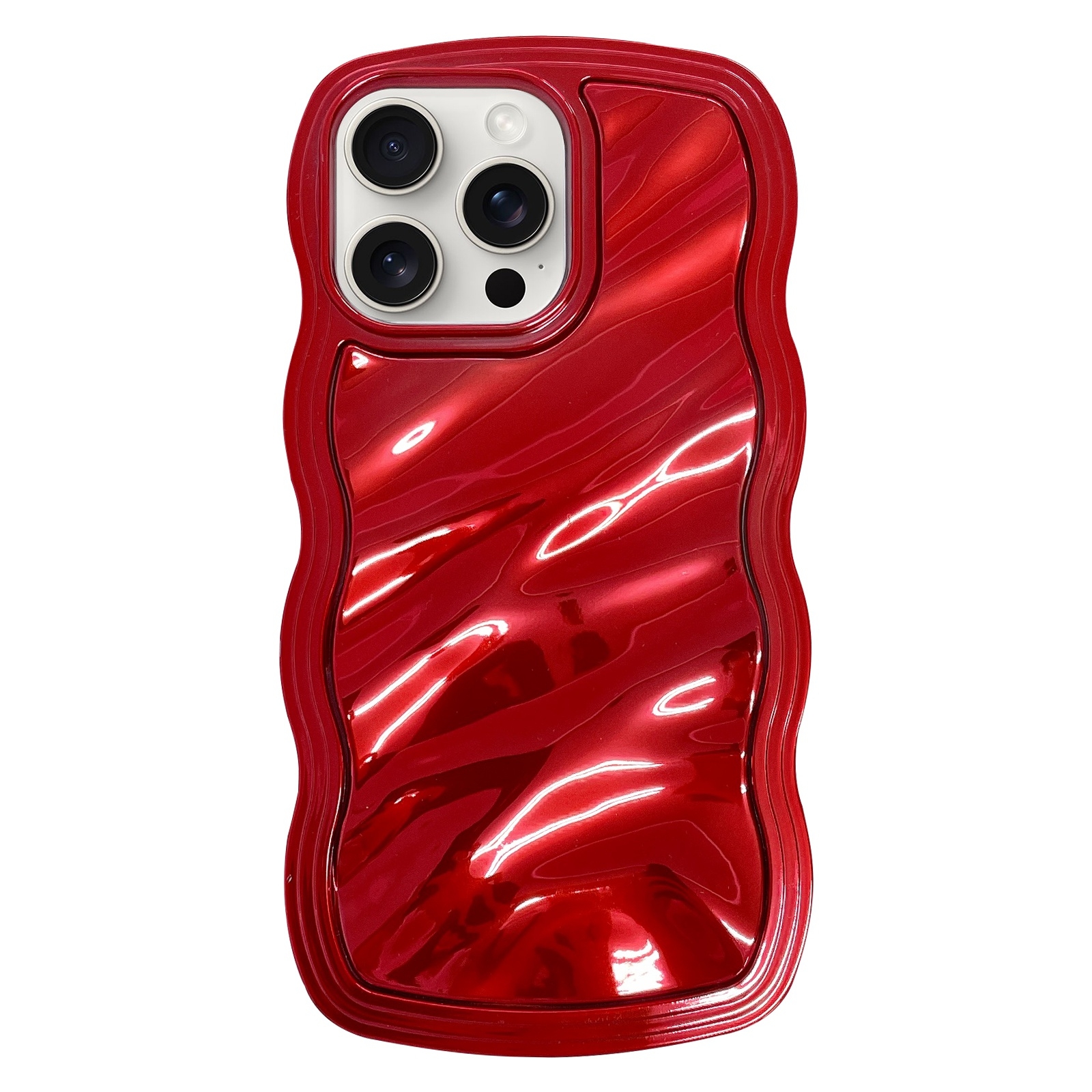 For iPhone 15 Pro Max Wave Plated PC Hybrid TPU Phone Case(Red) - Shopkiz.com