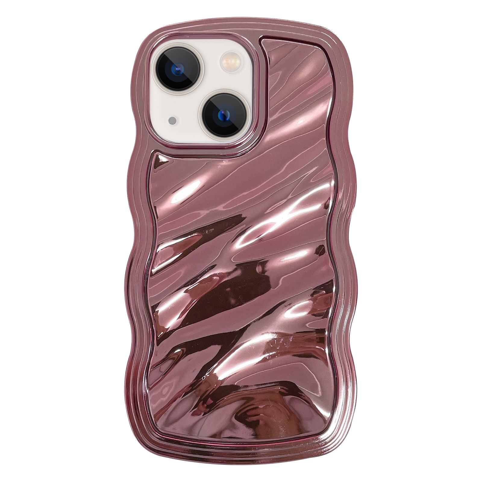 For iPhone 13 Wave Plated PC Hybrid TPU Phone Case(Rose Gold) - Shopkiz.com