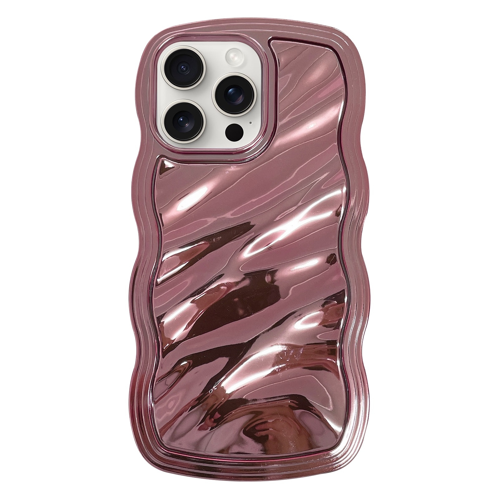 For iPhone 12 Pro Max Wave Plated PC Hybrid TPU Phone Case(Rose Gold) - Shopkiz.com