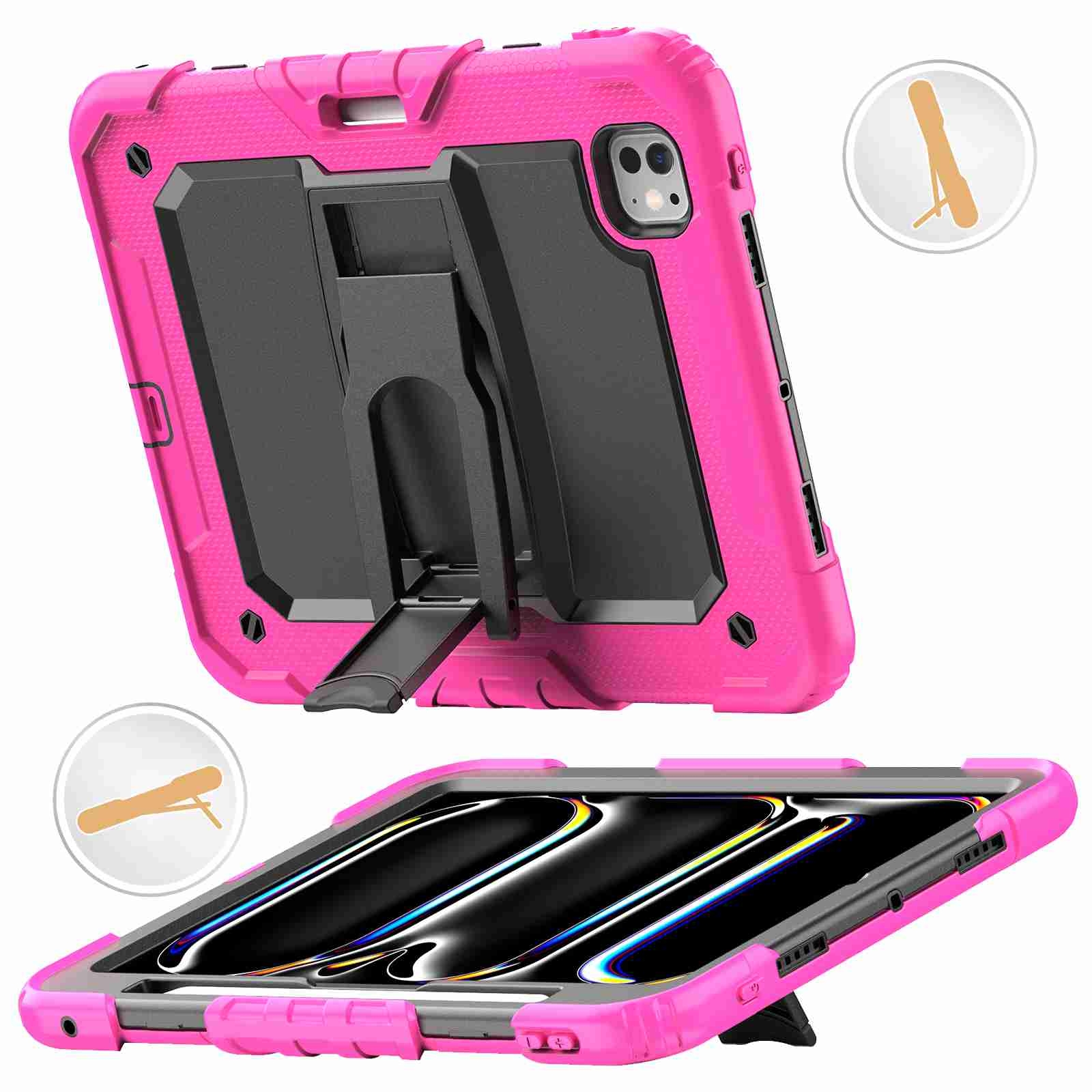 For iPad Pro 11 2025 / 2024 Silicone Hydric PC Tablet Case with Shoulder Strap & Holder(Rose Red) - Shopkiz.com