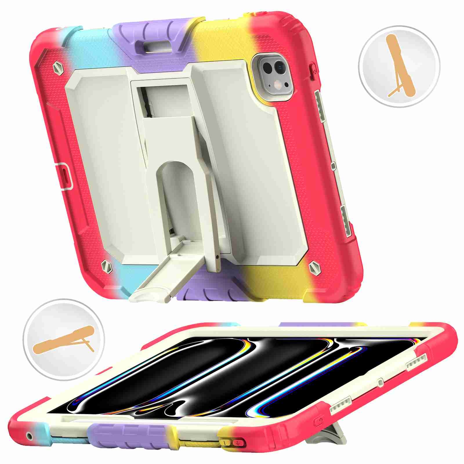 For iPad Pro 11 2025 / 2024 Silicone Hydric PC Tablet Case with Shoulder Strap & Holder(Camouflage Red) - Shopkiz.com