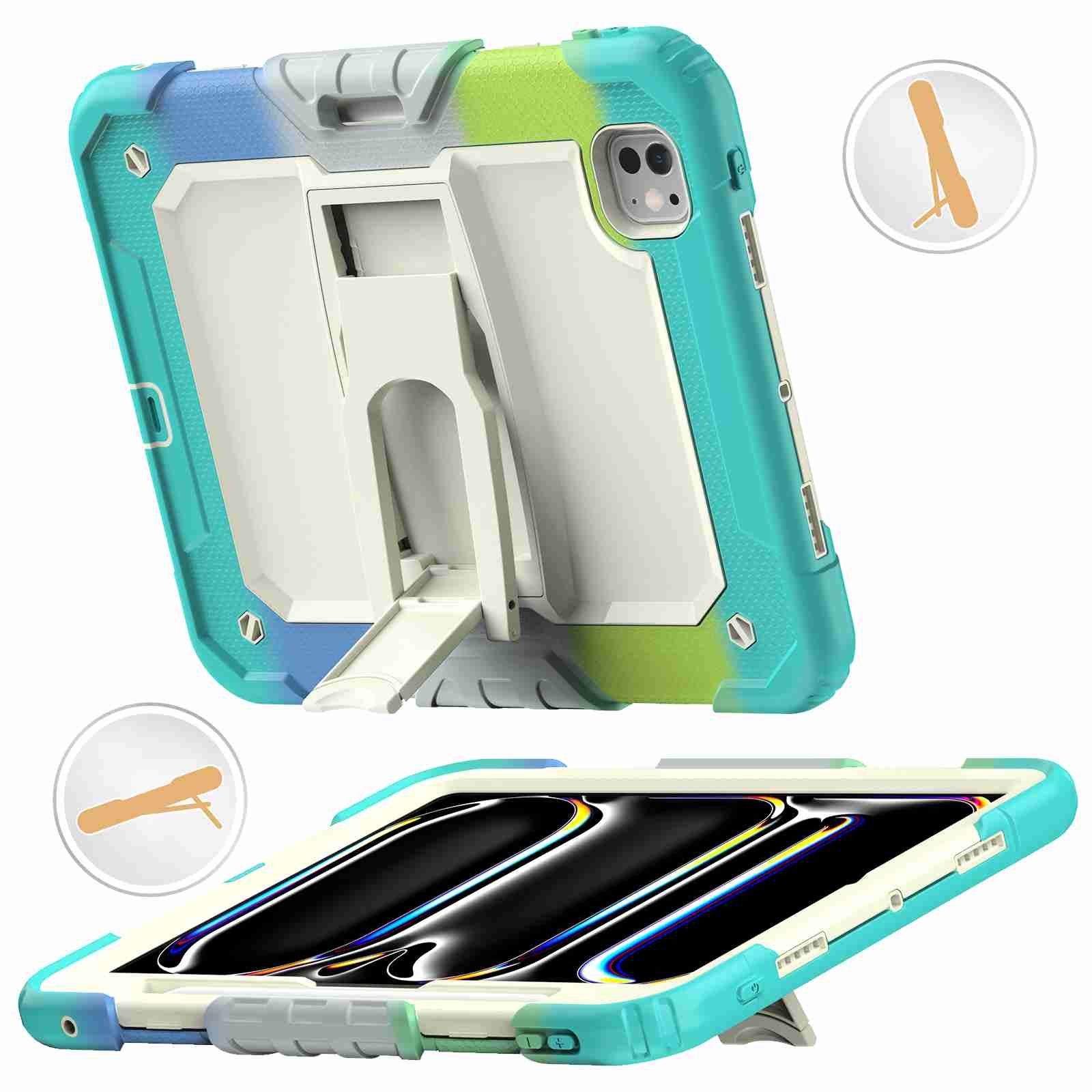 For iPad Pro 11 2025 / 2024 Silicone Hydric PC Tablet Case with Shoulder Strap & Holder(Camouflage Light Blue) - Shopkiz.com