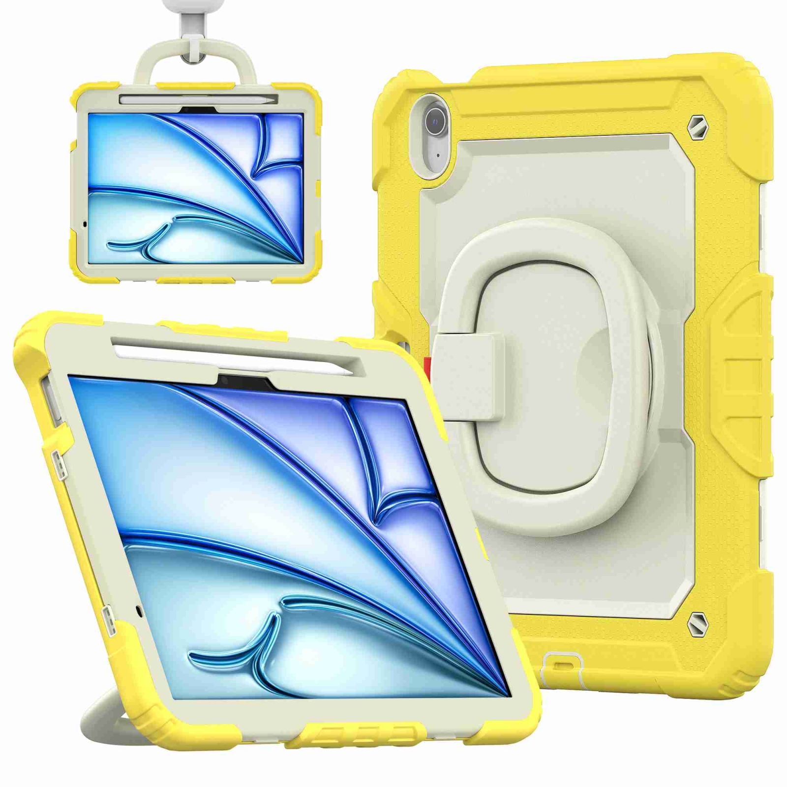 For iPad Air 11 2026 / 2025 / 2024 Handle Silicone Hydric PC Tablet Case with Shoulder Strap(Yellow) - Shopkiz.com
