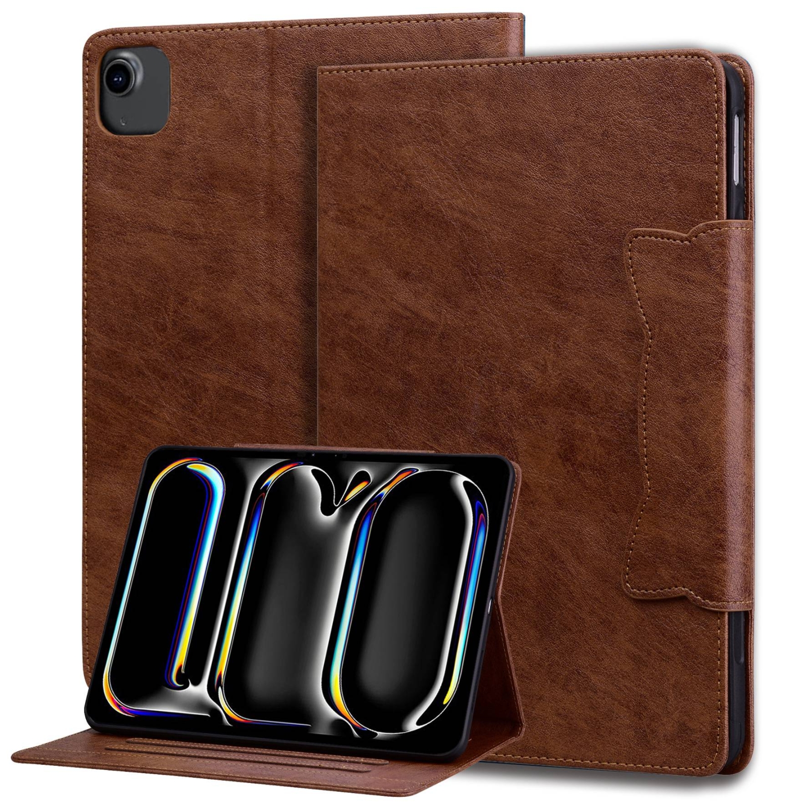 For iPad Pro 12.9 2022 / 2021 / 2020 / 2018 Cat Buckle Leather Smart Tablet Case(Brown) - Shopkiz.com