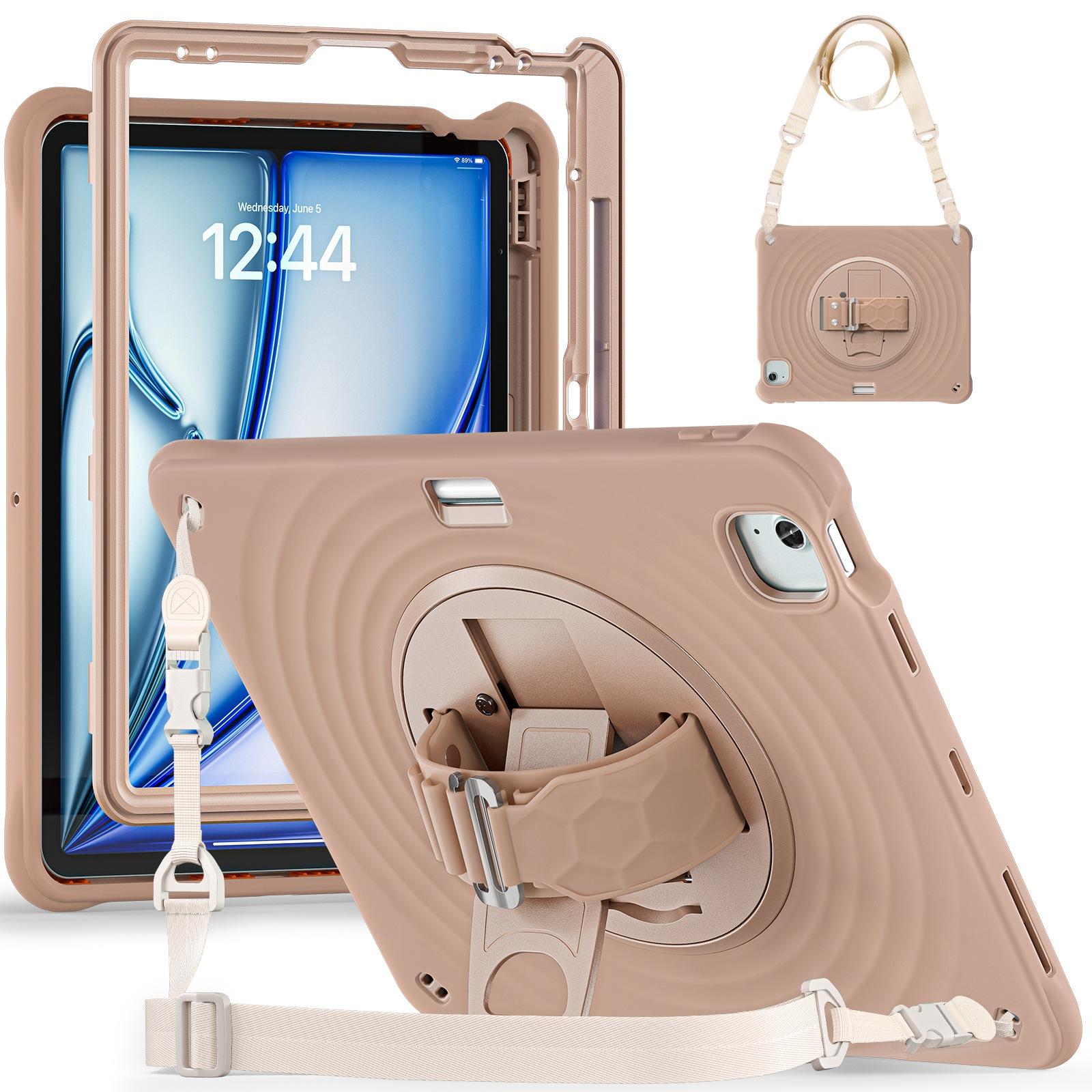 For iPad Air 13 2026 / 2025 / 2024 Rotation Holder Silicone Hybrid PC Tablet Case(Light Coffee) - Shopkiz.com